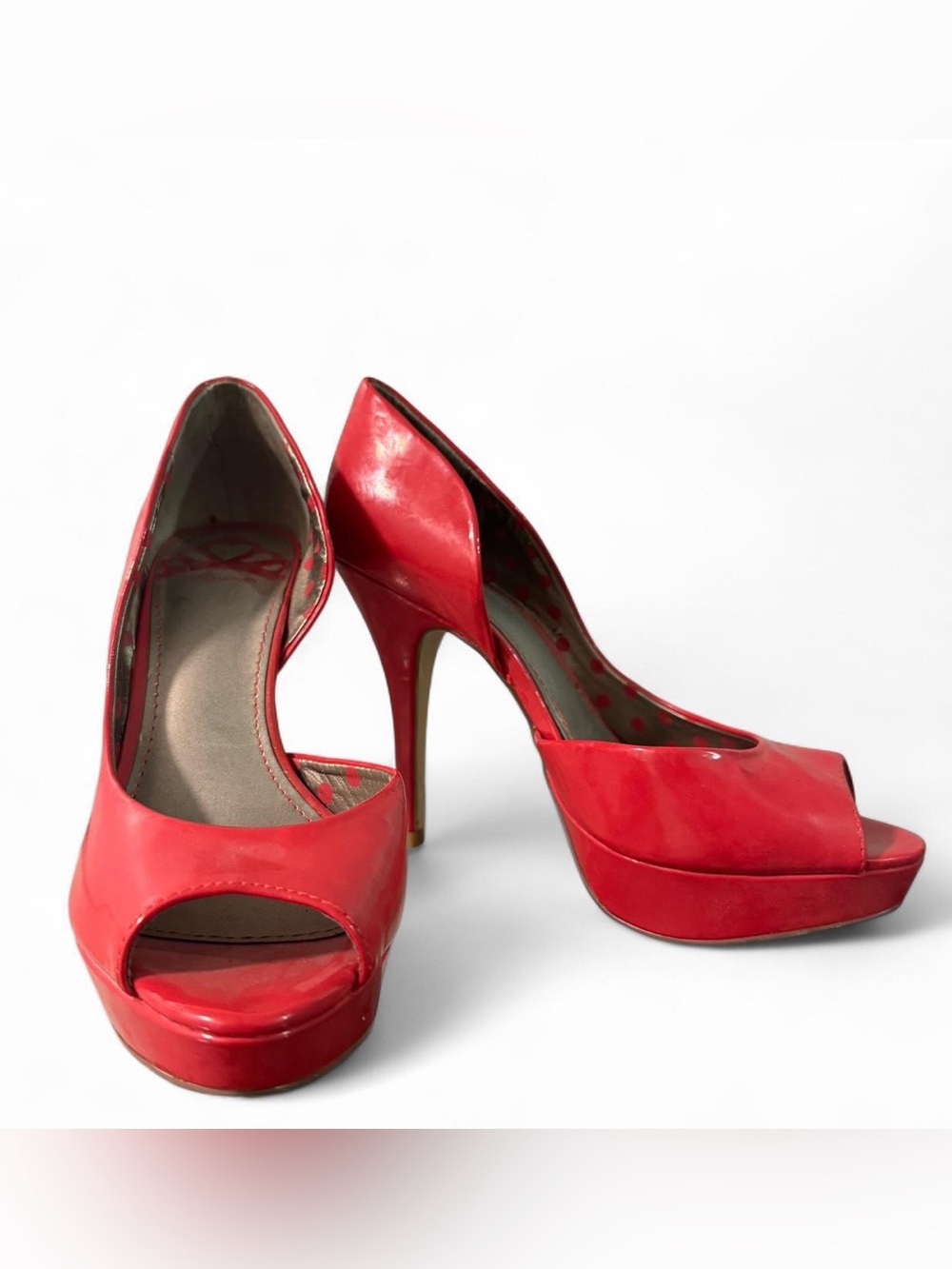 Fergalicious Red Patent Peep-Toe Platform Heels